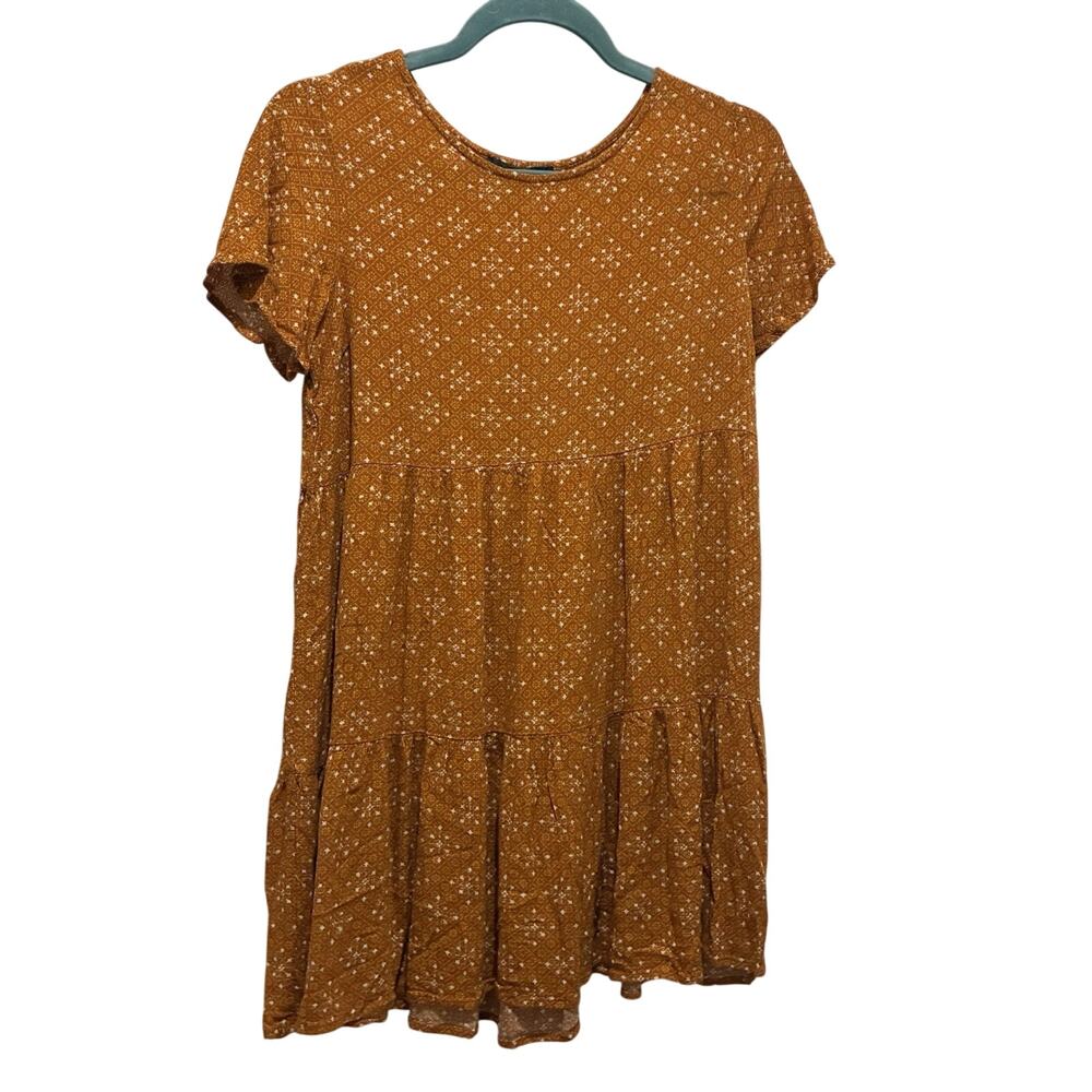 Forever 21 Women's Small Rust Orange + White Tiered A-Line Babydoll Mini Dress